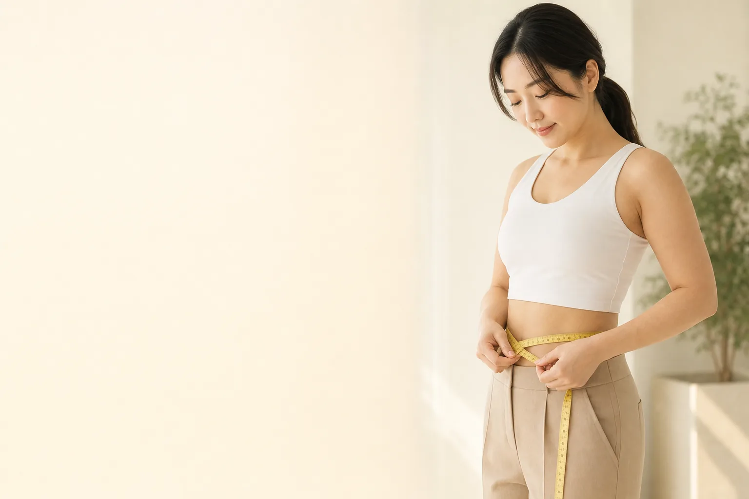 허리둘레를 확인하며 체중 관리 계획을 준비하는 연출 이미지