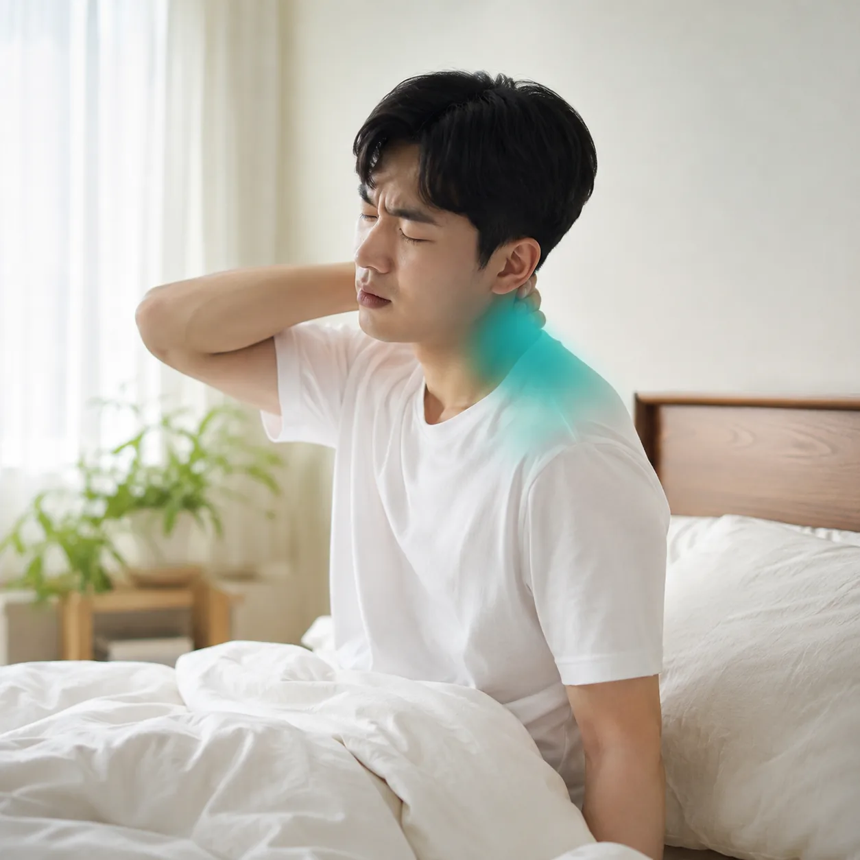 교통사고 다음 날 아침 목뒤가 뻐근해 고개를 들기 어려운 상황