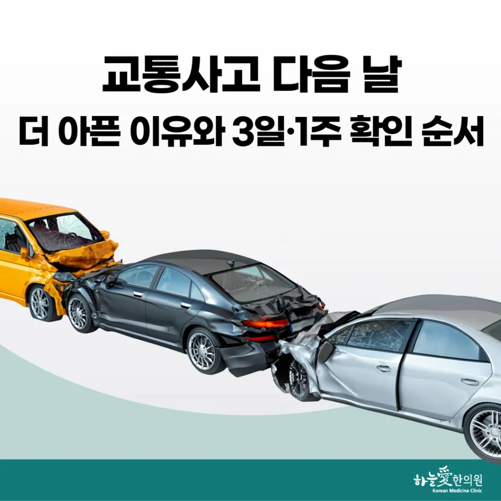 교통사고 다음 날 더 아픈 이유와 3일·1주 확인 순서