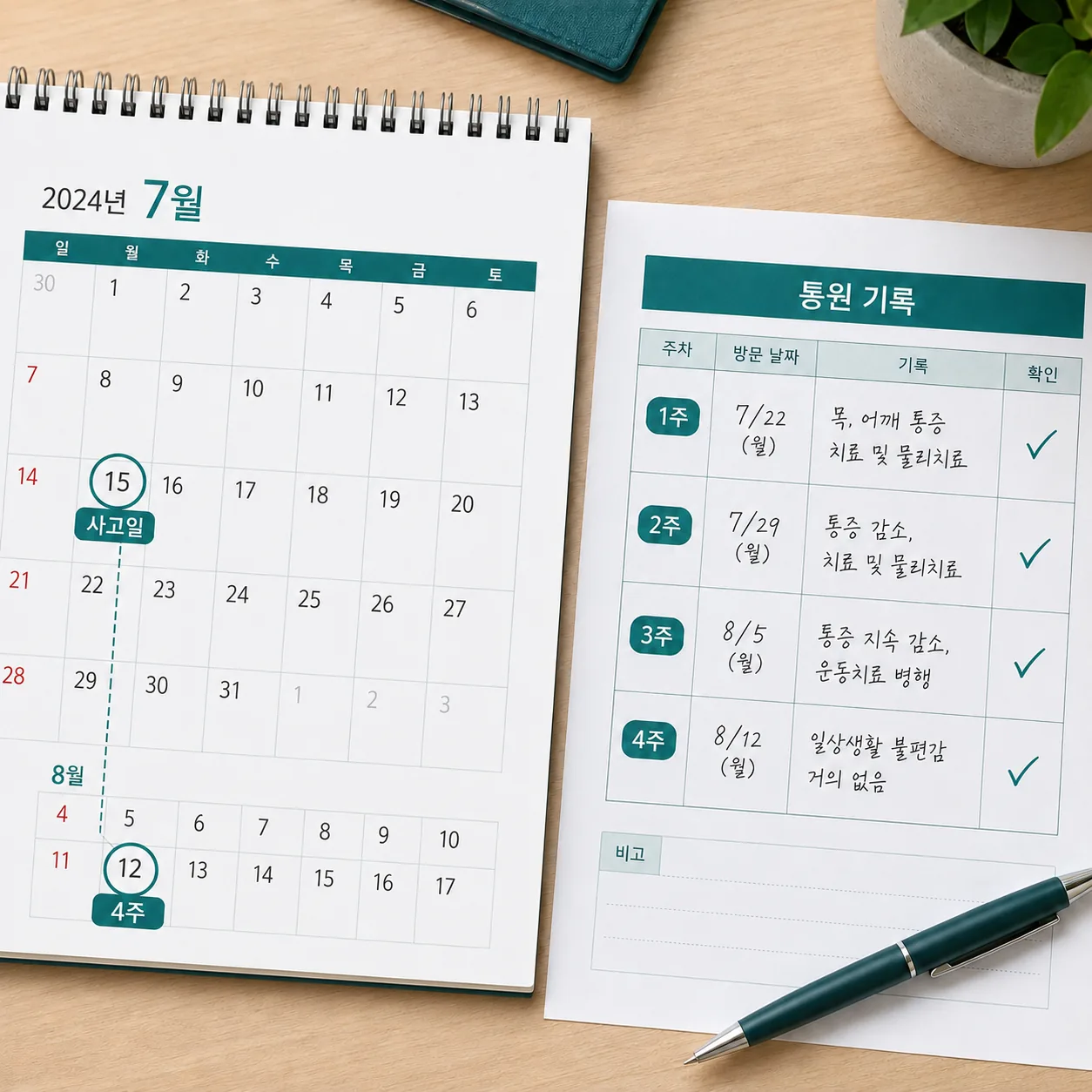교통사고 후 4주 지점에서 절차가 바뀌는 통원 일정 기록