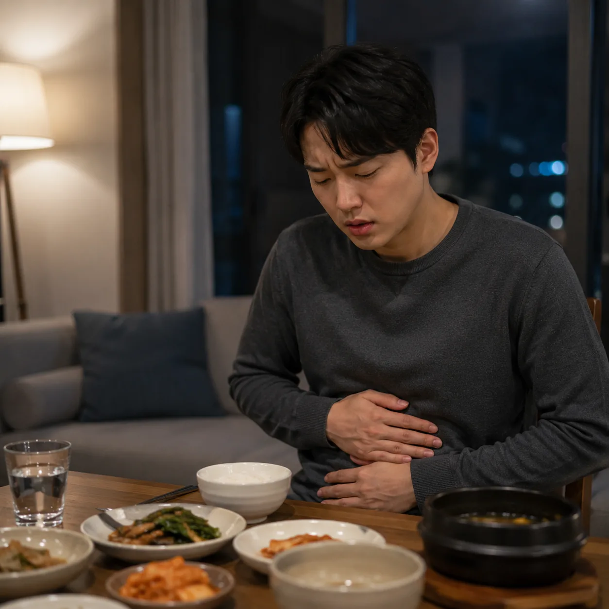 교통사고 후 소화불량이 저녁 식사 뒤에 도드라지는 상황