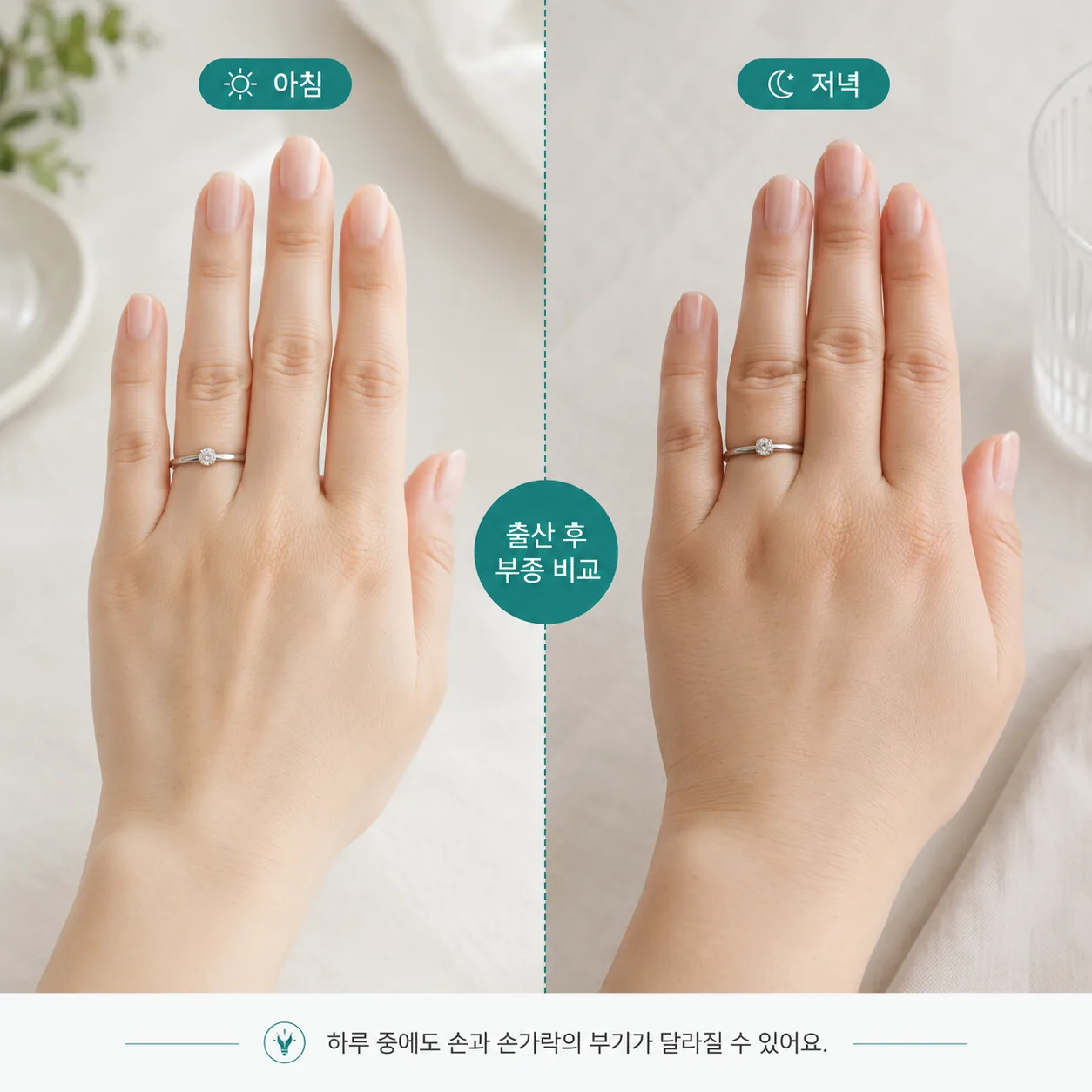 산후 부기를 확인하는 반지 조임 비교